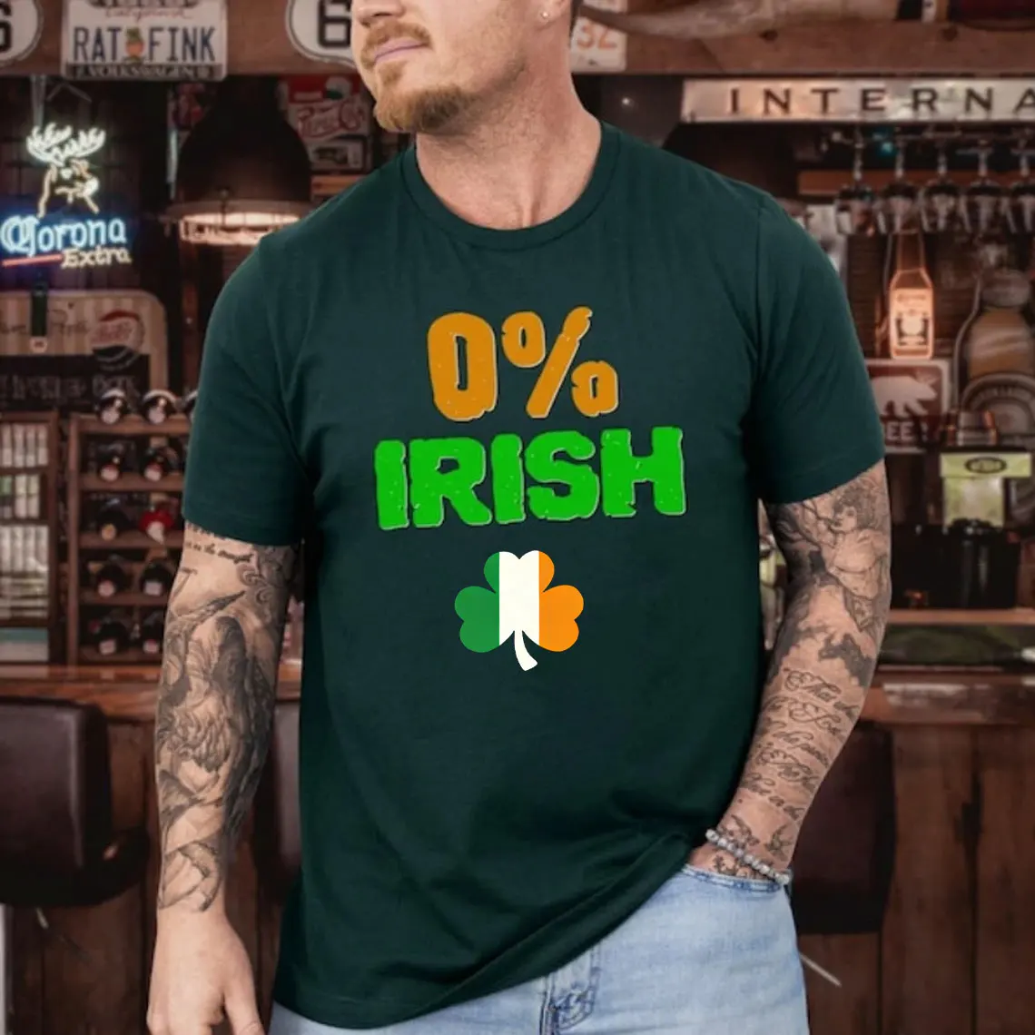 0% Irish Shirt, Funny St. Patricks Day T-Shirt, Gift for Saint Pattys Day Party Pub Crawl Irish Flag Tee Drinking Shirts COTTON