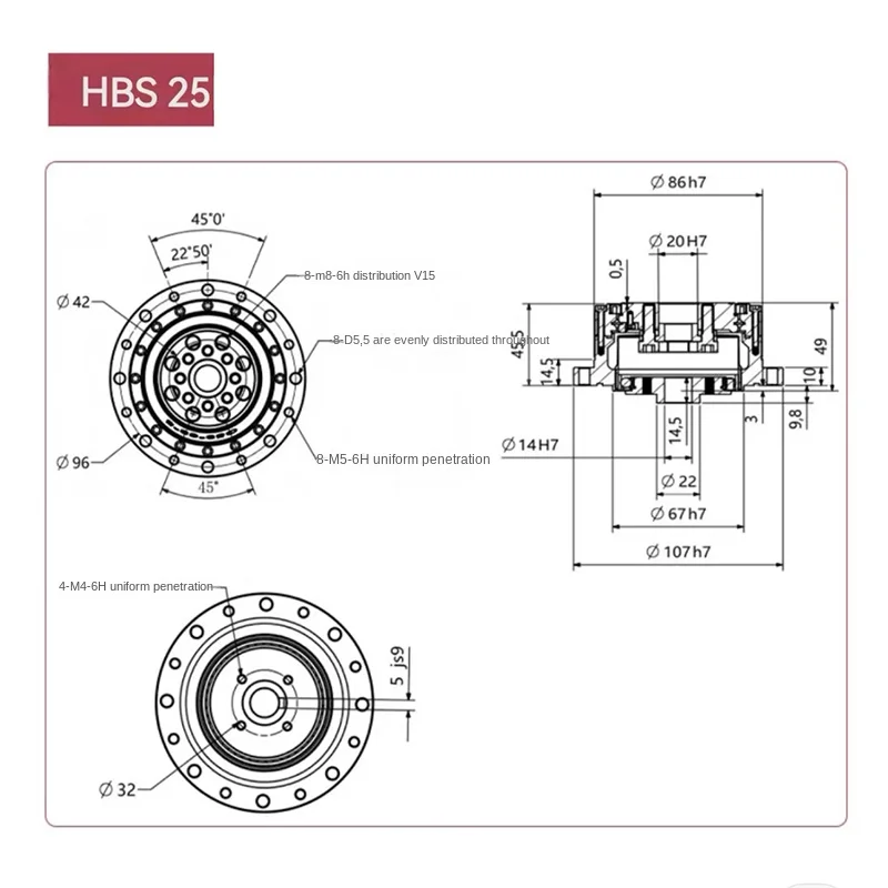 New HBG14 HBG17 HBG20 HBG25-32-40-45-50-58-65 harmonic reducer robot harmonic reducer reduction ratio 30/50/80/100