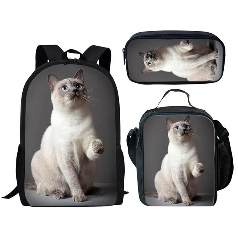 

Hip Hop Youthful Cat 3D Print 3pcs/Set Student Travel bags Laptop Daypack Backpack Lunch Bag Pencil Case