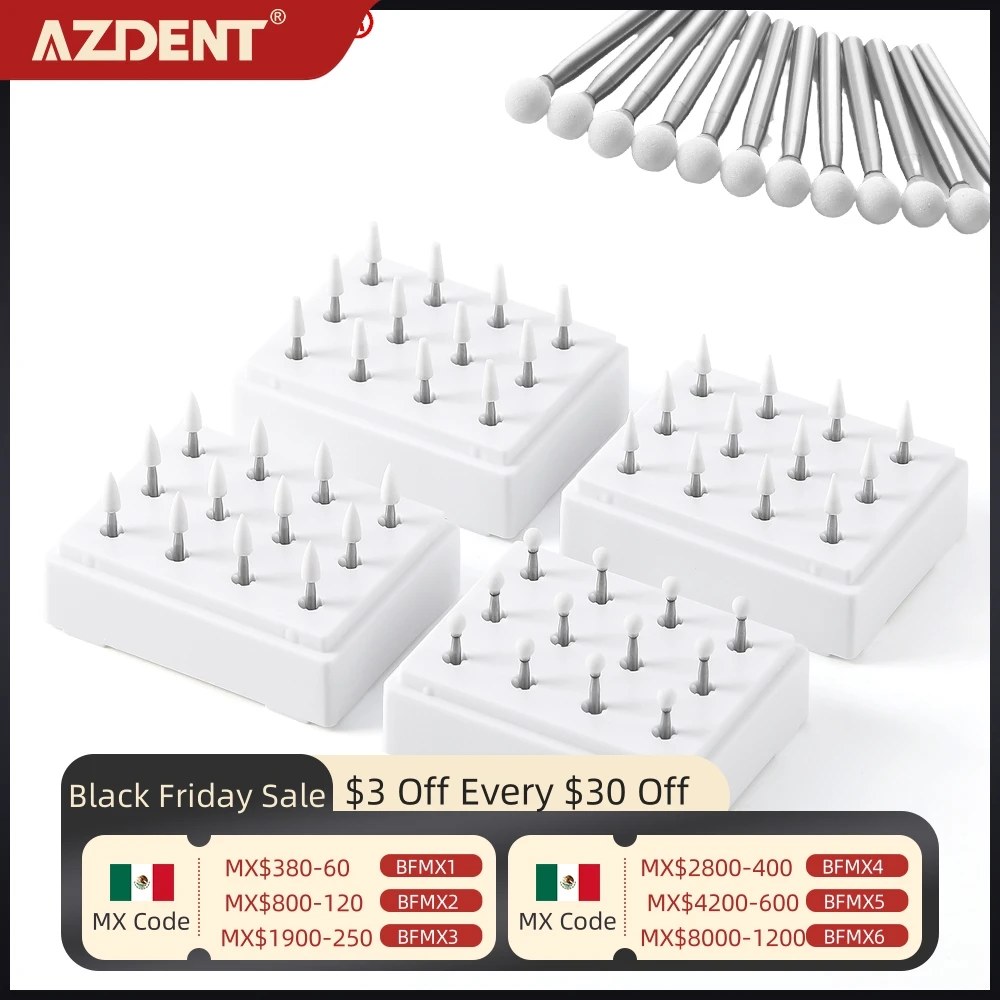 AZDENT 12PCS Dental Polishing White Stones FG For fine Finishing of Enamel RPMComposites/Compomers/Porcelain 6000-10000 Speed