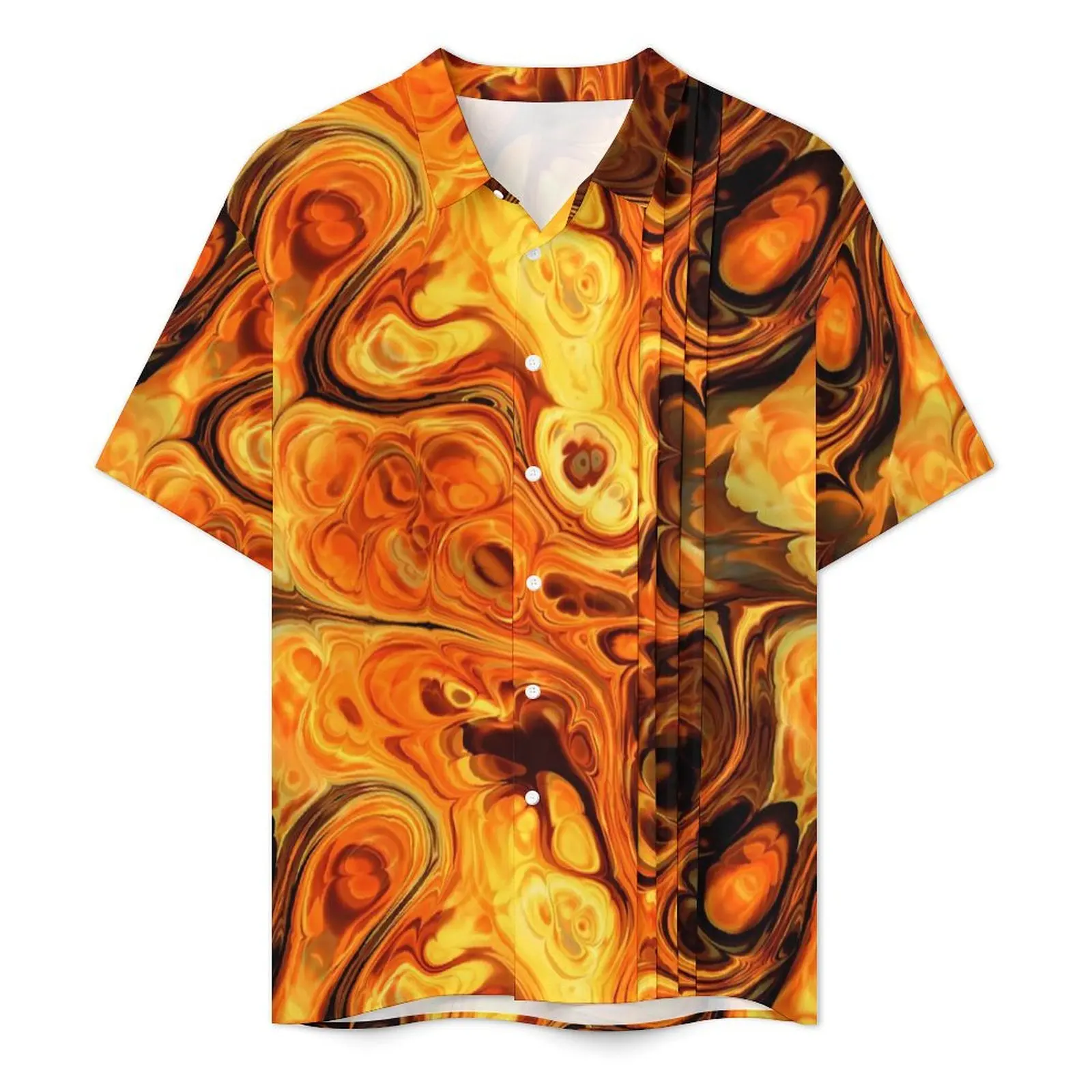 Fire Fractal Art Hawaii Shirt For Mens Beach Abstract Print Casual Shirts Short Sleeves Harajuku Novelty Oversized Blouses