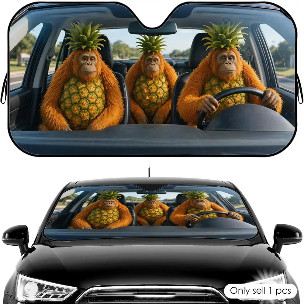 

Orangutini Ananassini Sun Visor Car Front Windshield Shade UV Block Heat Shield Foldable Universal Fit Cover