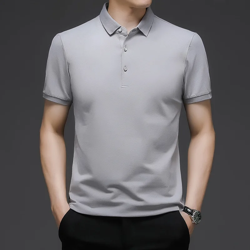 Summer T Shirt for Men New Solid Color Short Sleeve T Shirt Men Cotton Turn-Down Collar Business Casual Thin Men Clothing