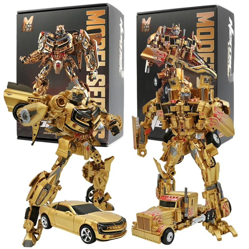 

28CM Transformation Robot Toys Gold Optimus Prime Bumblebee Action Figure Partial alloy Commander Toys Truck Car Boy's Gift
