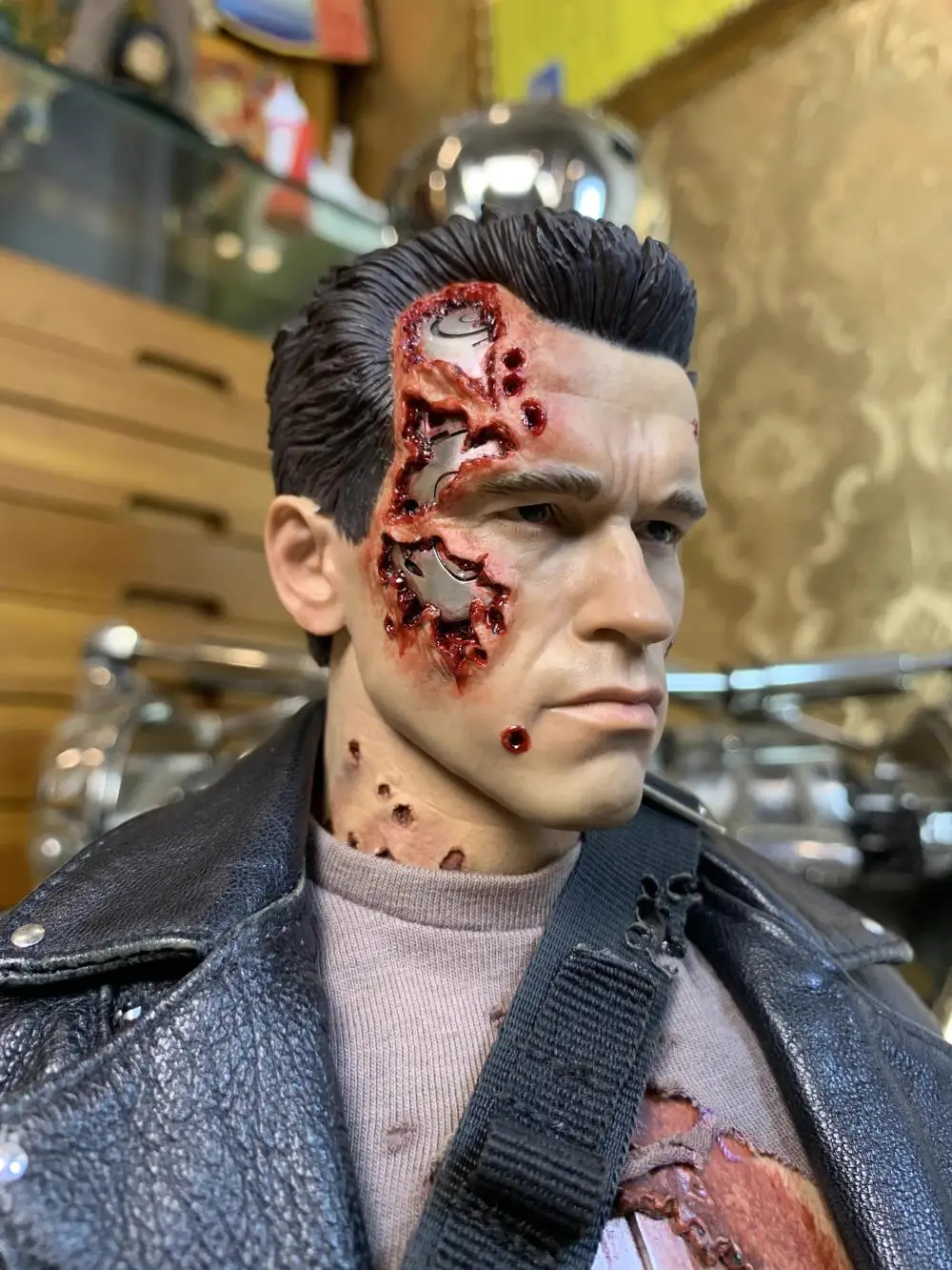 1/4th Male Tough Guy Arnold Schwarzenegger T800 Damaged Version Head Sculpture Carving For EB 18