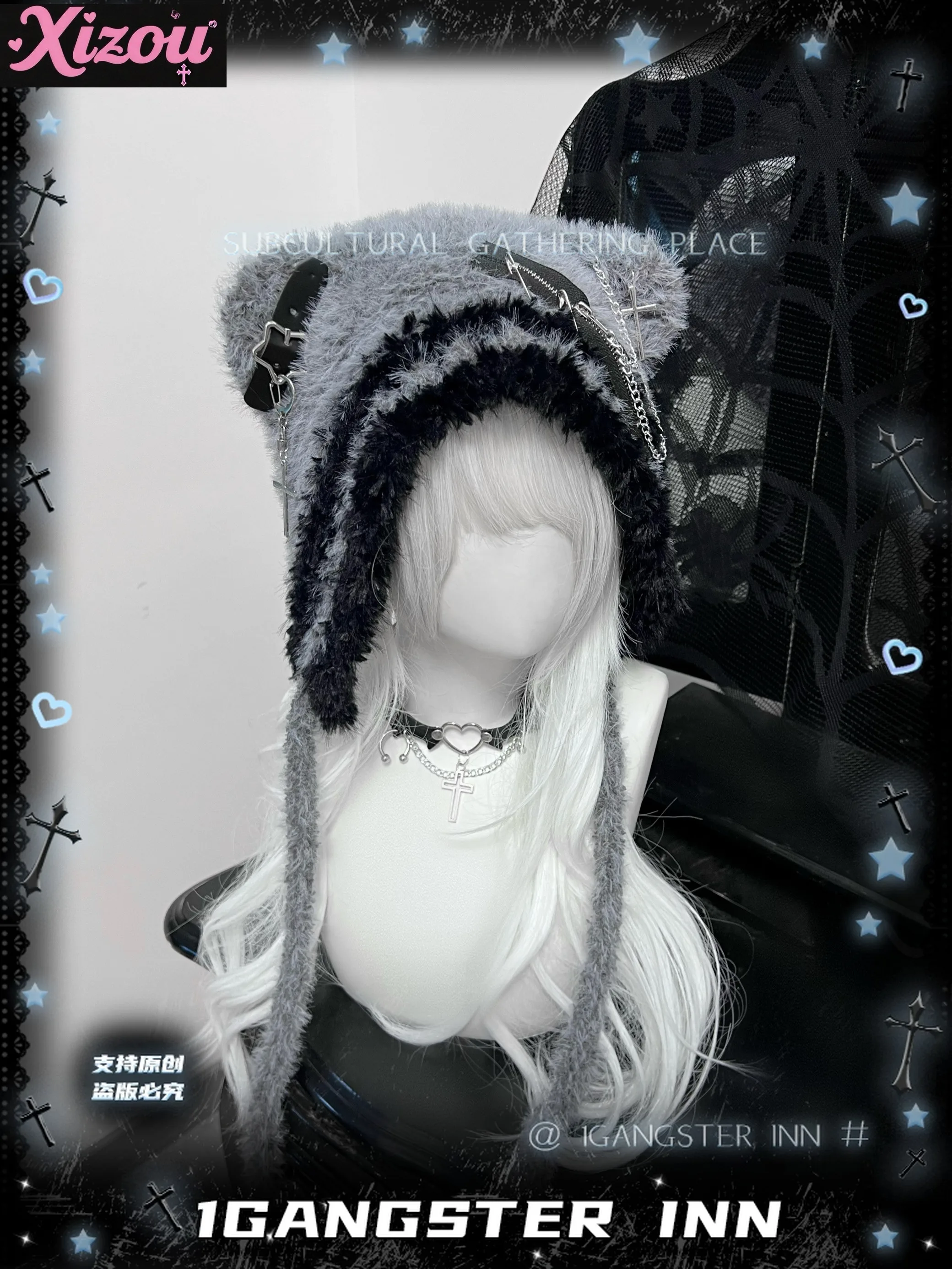日本オリジナルサブカルクチュアクマ帽子かわいい帽子人格ガールコスプレアクセサリークロススターウール帽子ニッチダーク帽子女性