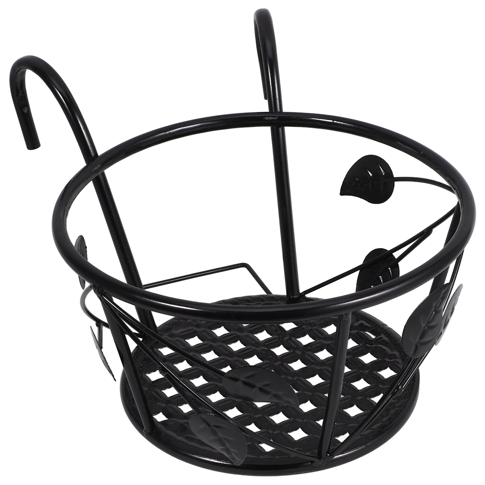 

Wrought Iron Flower Pot Stand Black Thick Leaf Hanging Planter Rack for Outdoor Garden Potted Flowers Storage Hanging