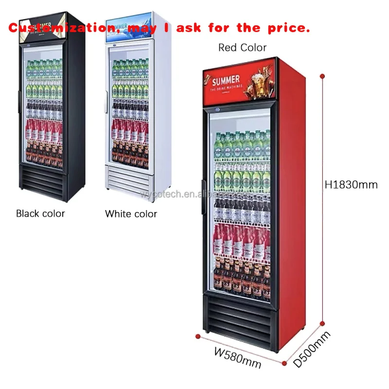 custom.Supermarket Upright Single Glass Door Beverage Refrigerator Display Cabinet Commercial Display Refrigerator