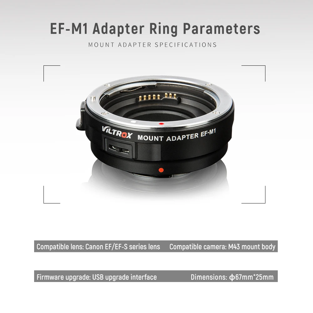 Viltrox M4TF Lens Adapter Auto Focus EF-M1 for Canon EF EF-S Lens to M4/3 Camera GH5 GH4 GX85 Olympus E-M5 II E-M10 III BMCC 4K