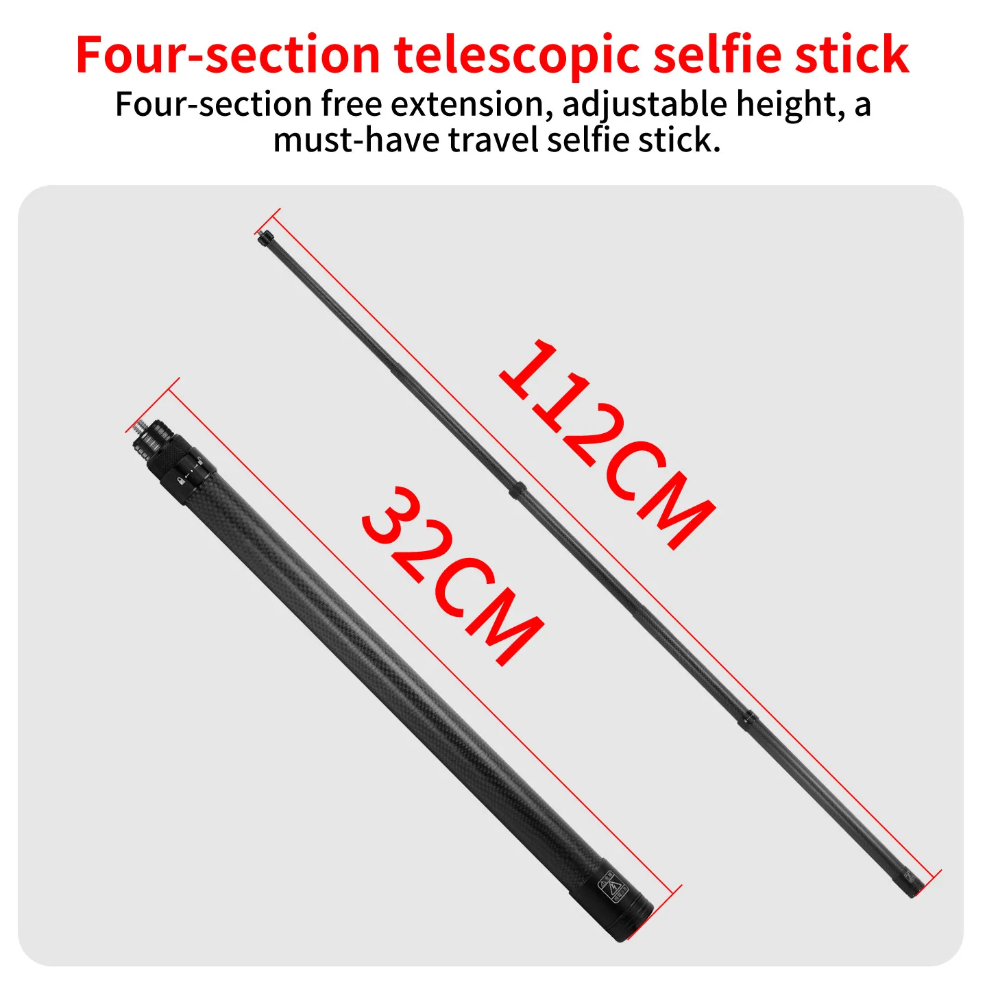 Verstellbarer 1,1m Carbonfaser-Selfie-Stick mit unsichtbarer, stabiler Verriegelung für Insta360 X6 DJI Osmo 360II Mobile 6 5 Gimbal-Stativhalterung – Detail 8