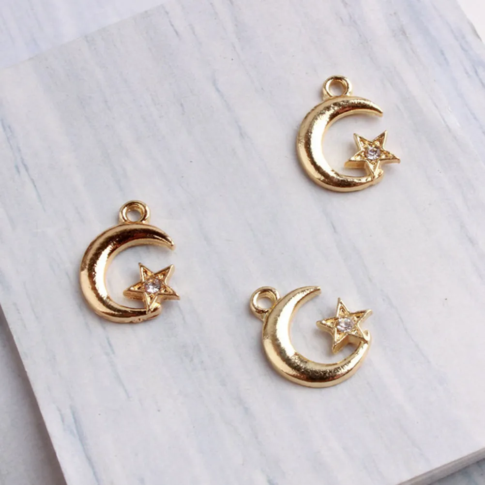 

40Pcs Alloy Moon and Star Shaped DIY Pendants for Jewelry Making Keychain Charms Decorative Hanging Ornaments Elegant Rhinestone