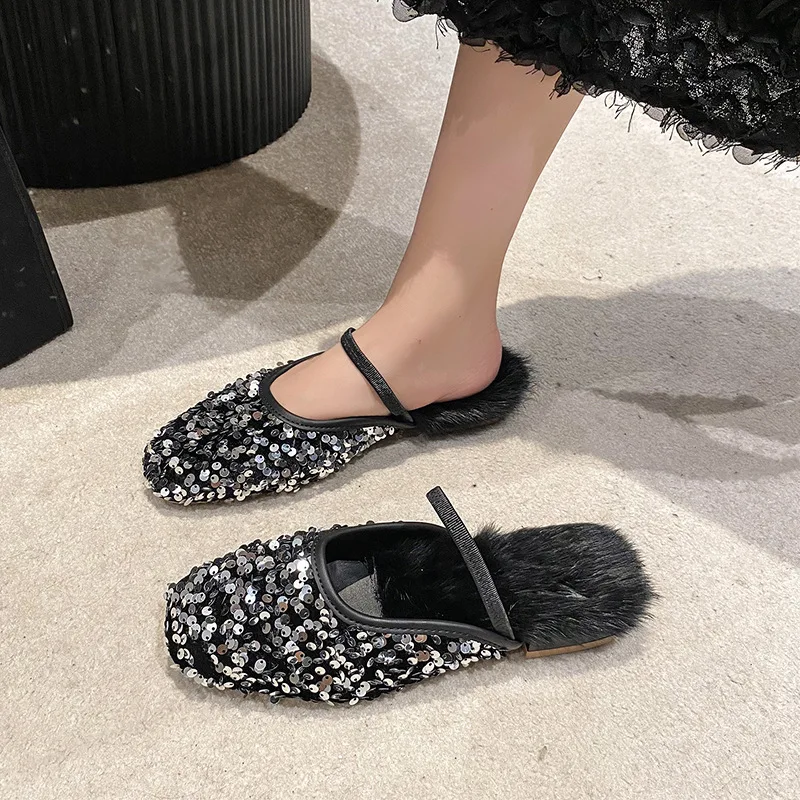 Spring and Autumn New Casual Sequins Mary Jane Shoes Women's Style Versatile Soft Sole Shallow Mouth Single Shoes