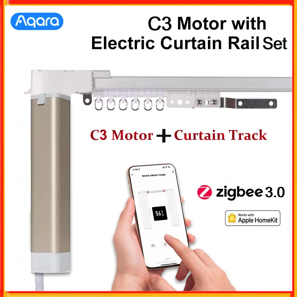

Aqara Smart Zigbee 3.0 Curtain Drive Motor C3 with Silent Electric Curtain Rail Track Set Rod Homekit Automatic Control System