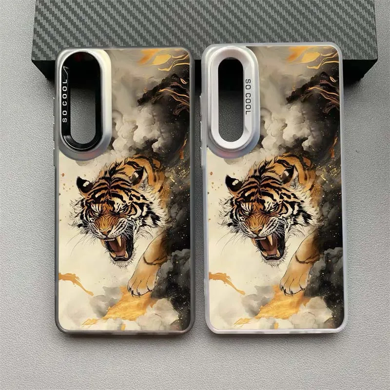Roaring Tiger Ink Painting For Samsung Galaxy A34 A33 A32 A31 A30S A30 A26 A25 A24 A23 A22 A21S A16 Colored Silver Phone Case