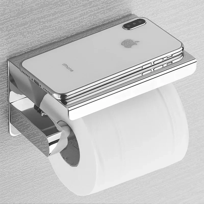 Stainless Steel Bathroom Paper Holder Toilet Roll Holder No Drilling Wall Mount WC Paper Phone Holders Home Paper Towel Holder