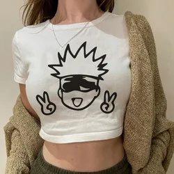 90S Hip Hop Crop Top  Tshirt Manga Japanese Anime Jujutsu Kaisen T Shirt Gojo Satoru Tops Yuji Itadori Cropped Tees T-shirt