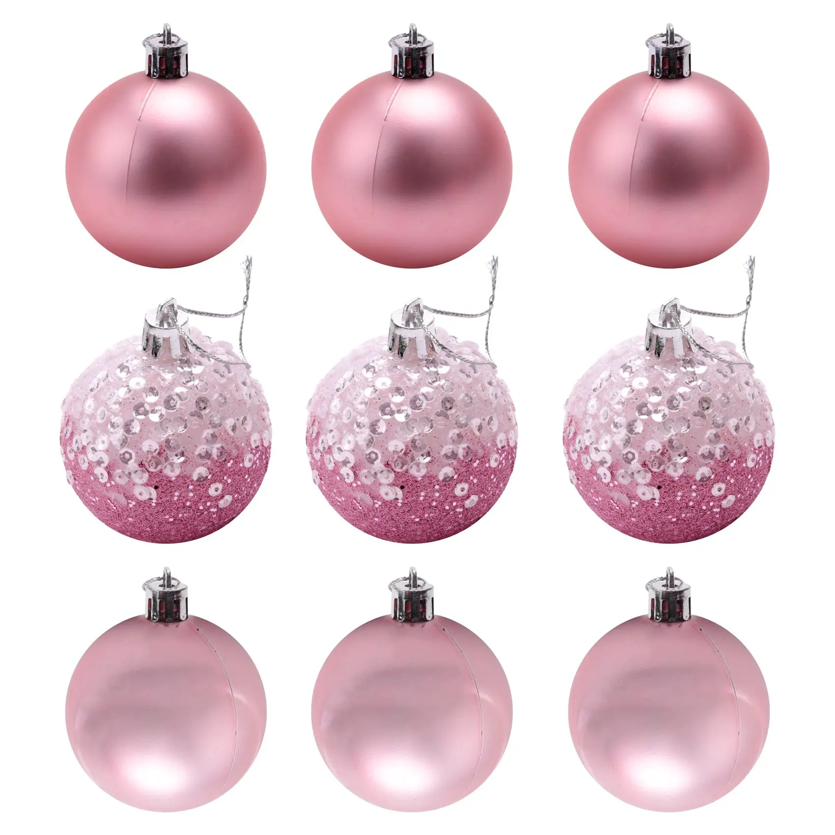 

9 PCS Christmas Ball Ornaments xmas Tree Decorations Hanging Balls for Home New Year Party Decor - 2.36inch, Pink