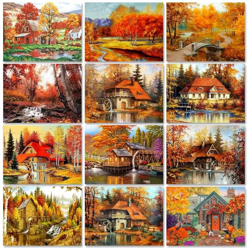 

GATYZTORY 60x75cm Oil Paint By Numbers Autumn Scenery Acrylic Paint For Painting By Numbers On Canvas Home Decor Wall Art