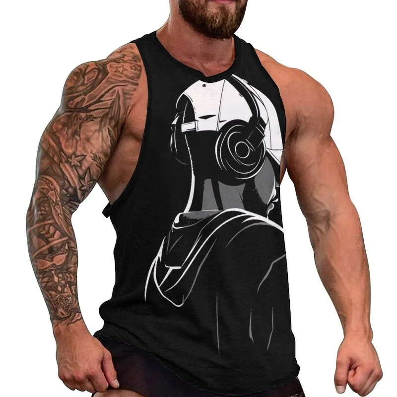 

3D Printed Cool Guitar Tank Tops For Men Musical Instruments Pattern Tees Summer Loose Sports Street Round Neck Vest Casual Tops