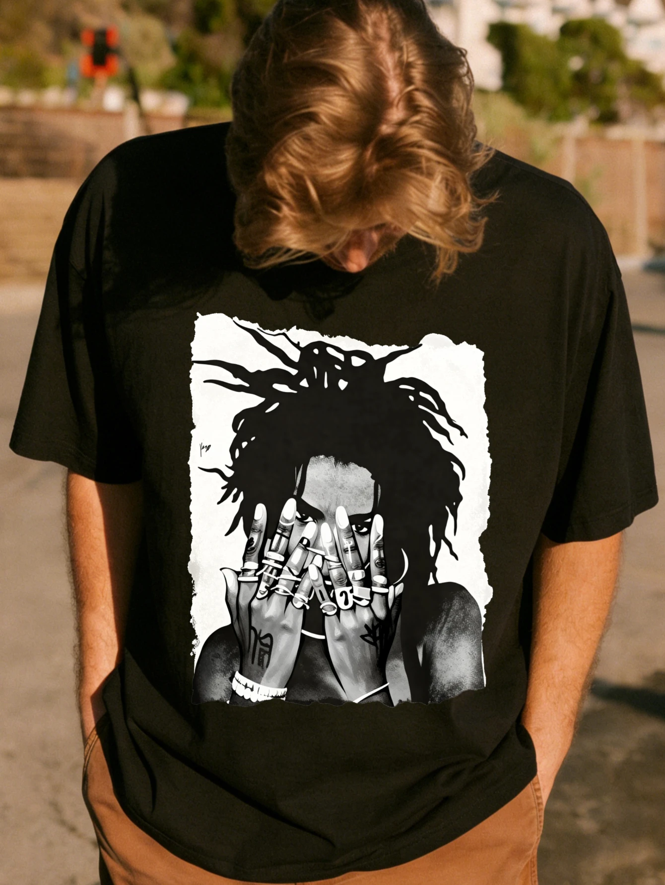 

Мужская хлопковая футболка оверсайз с графическим принтом и изображением персонажа с дредами, с коротким рукавом, летняя, повседневная, для мужчин, подарок