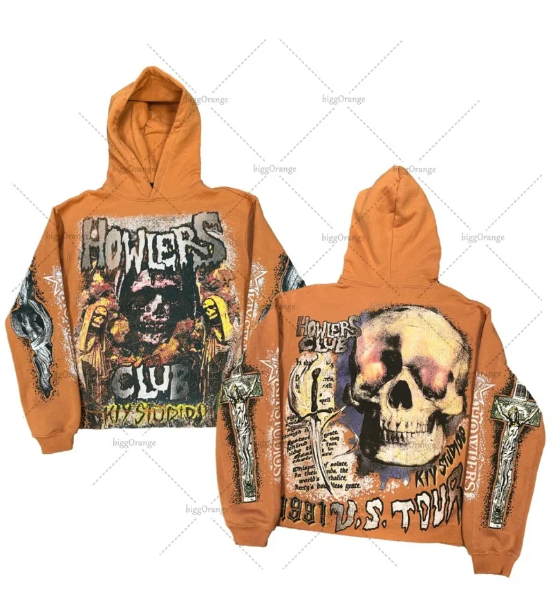 Hoodie motif mobil Anime Harajuku gaya Punk Rock Streetwear Hoodie pria bergaya Retro Amerika kaus ukuran besar kasual mode Gotik