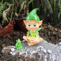 1pc/Green Elf and Frog - Home Decor - Outdoor Garden Courtyard Pottery Decoration Statue - St. Patrick's Day Gift