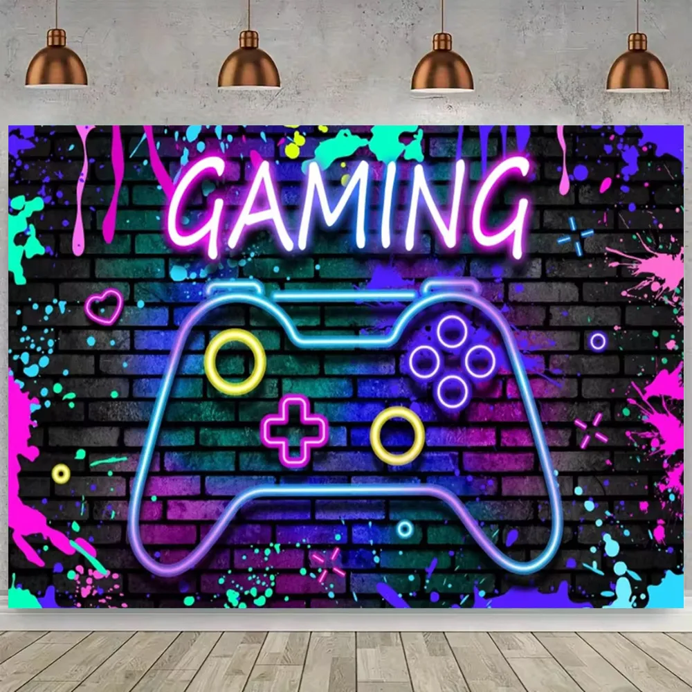Game On Theme Video Gamer Kids 0-25th Birthday Party Neon Green Gaming Next Level Up Background Baby Shower Decoration supplies