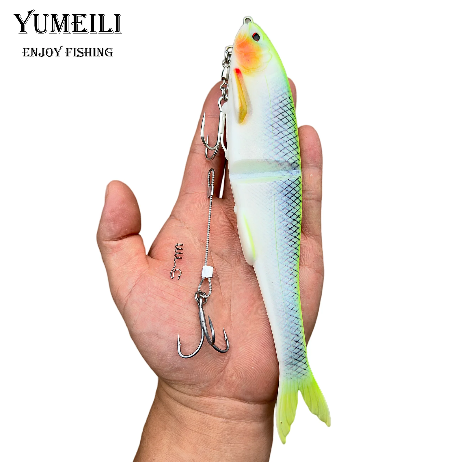 YUMEILI 1 Stück 3D-Gedruckter 220cm Zweiteiliger Angelköder, mit Zwei Dreifachhaken, Geeignet für Meer- und Süßwasserfischen