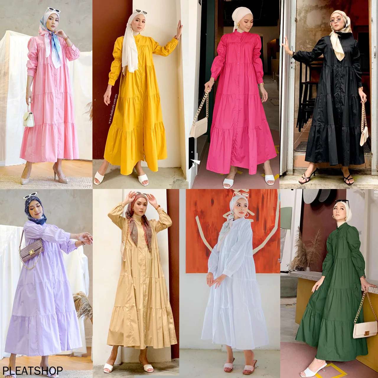 

Women's Cotton Stitching Dress, Casual Loose Dress, Muslim, Malay, Indonesia, Southeast Asia, Elegant, Solid Color, Women