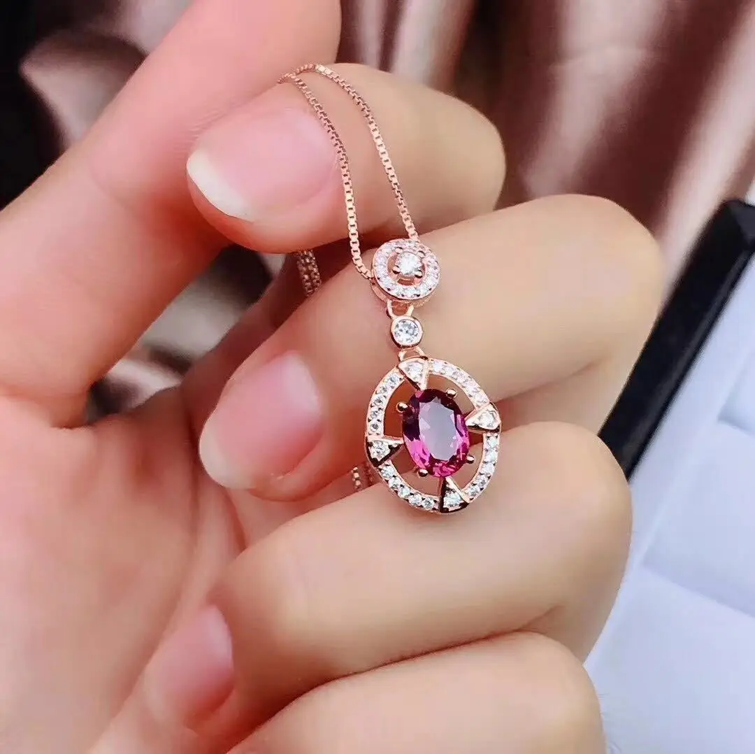 Megin Rose Gold Plated Garnet Red Zircon Crystal Stone Earring Collar Necklace Ring Bracelet Jewelry Set for Women Wedding Gift