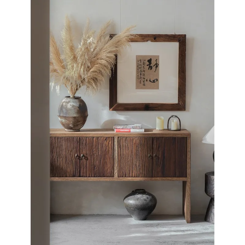 

Wabi Sand Wind Side Cabinet Solid Wood Bar Side Cabinet Old Elm Coffee Shop Designer Homestay Decorative Locker