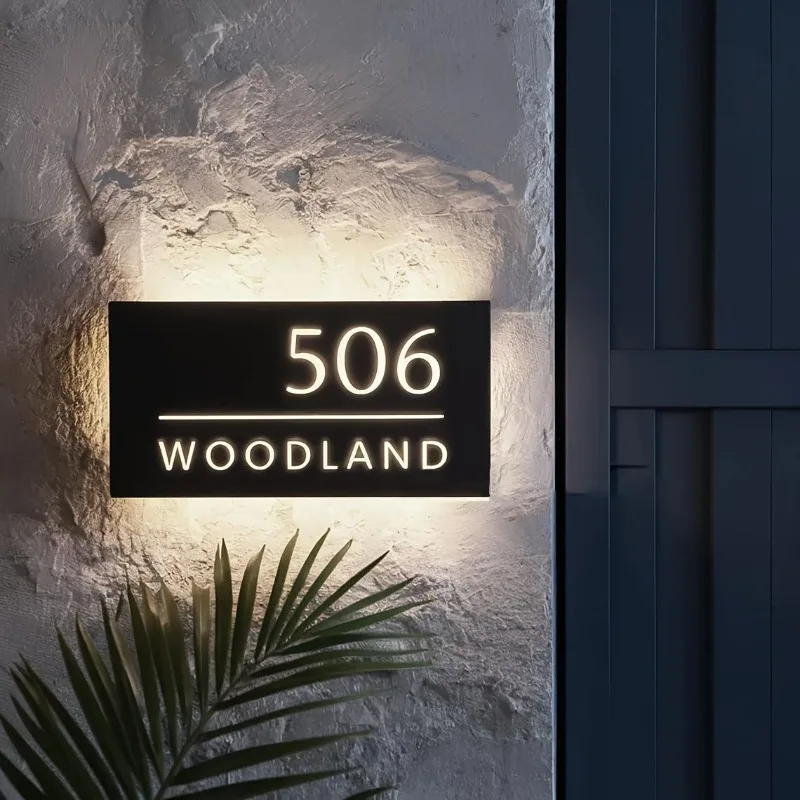 Custom LED Lighted House Sign Luminous Night Marker Waterproof Plate for Courtyard Apartment Hotel Commercial Entrance Decor