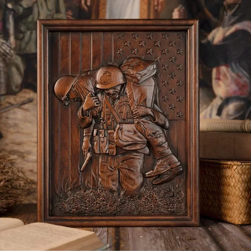 Vintage Vietnam War Veterans Wood Sculpture Wall Decor, Wooden Sculpture Hanging Art Work Decor