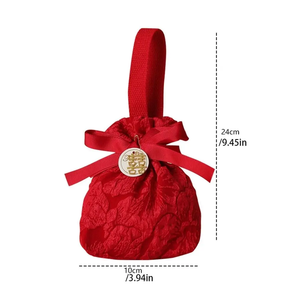 Bowknot Red Handbag New Year Drawstring Bag Korean Style Large Capacity Festive Sugar Bag Dragon Year Tote Bag view 4