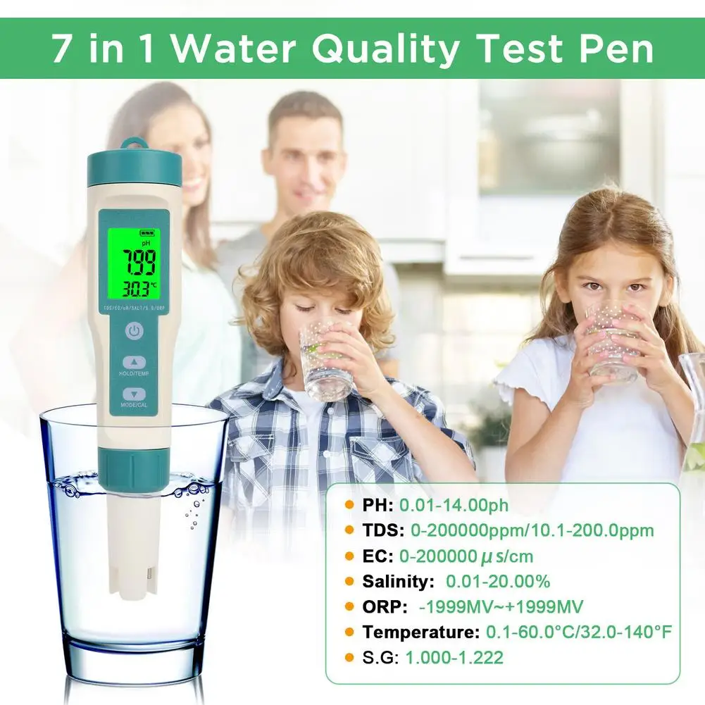 

Digital PH Tester 7 In 1 TDS/EC/ORP/Temp/PH Meter Test Water Quality Monitor PH Tester For Household Drinking Hydroponics