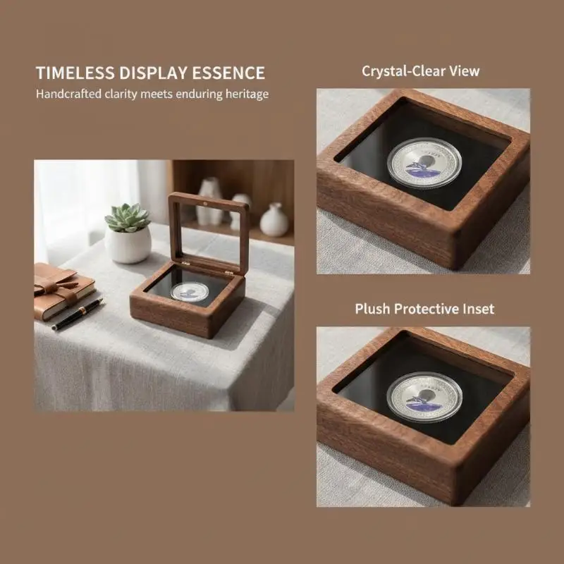 New Silver Coin  Badge Box Black/White Badge Ancient Coin Collection Box Sapele Wood Window Box Gift Box