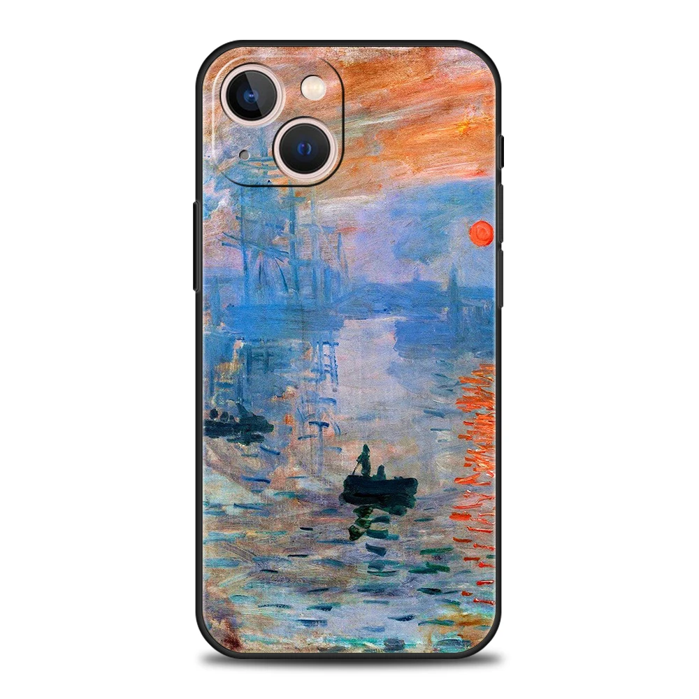 Claude Monet Impressionist Arts Luxury Phone Case For iPhone 11 12 13 14 15 16 Pro Max Mini X XR XS 7 8 Plus SE Cover Black