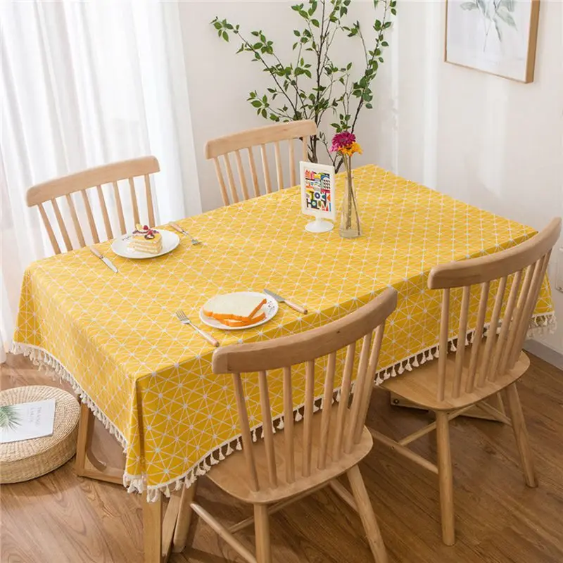 Tablecloth Cotton Simple Modern Square Grid Fresh Rectangular Tablecloth Tea Table Decoration Rectangle Table Cover