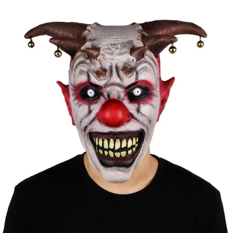 

Bell Evil Clown Mask Latex Full face Masks Headgear Horror Villian Circus Carnival Halloween Party Jester Costume Scary Supplie