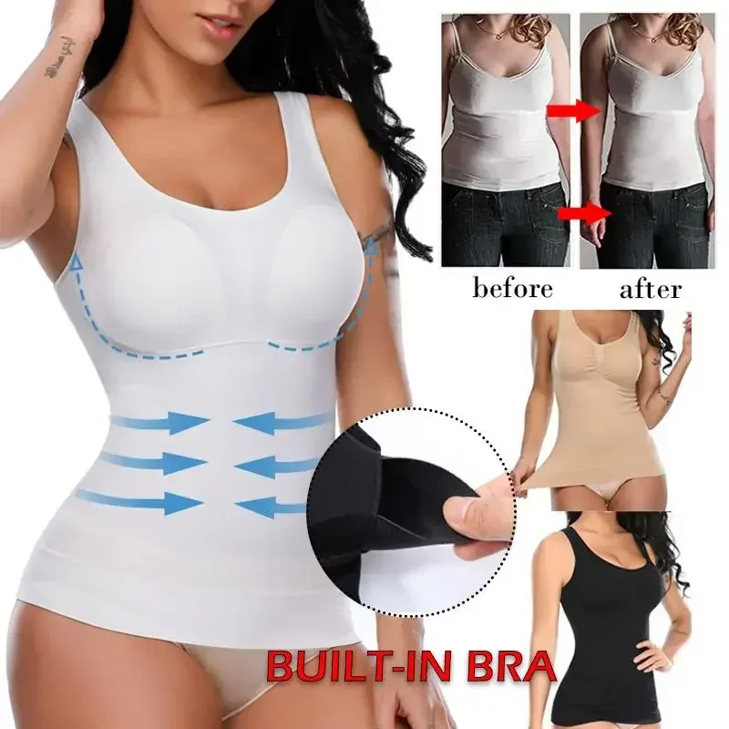 Women‘s Shapewear Tummy Control High Elastic Strench Padded Tank Top Slimming body shaper Compress Vest Corset