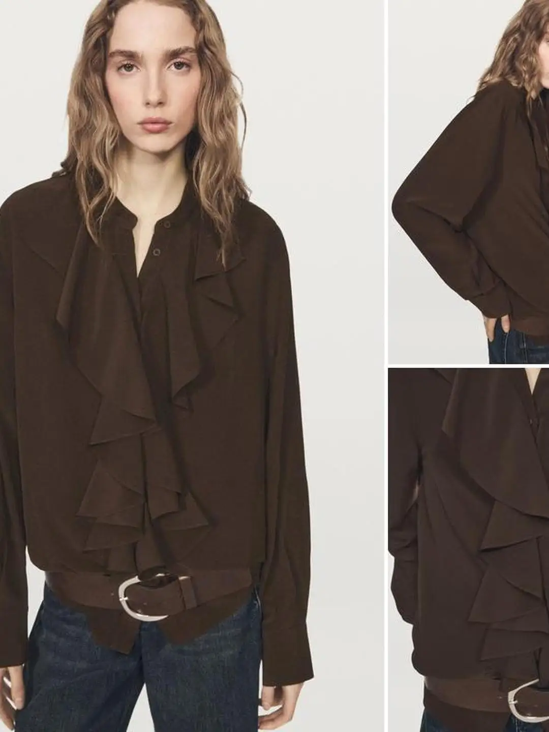 Ele Long Sve irt Commute Sle Collezione invernale Colletto con orlo drappeggiato Faion da donna Misto lino confortevole e traspirante