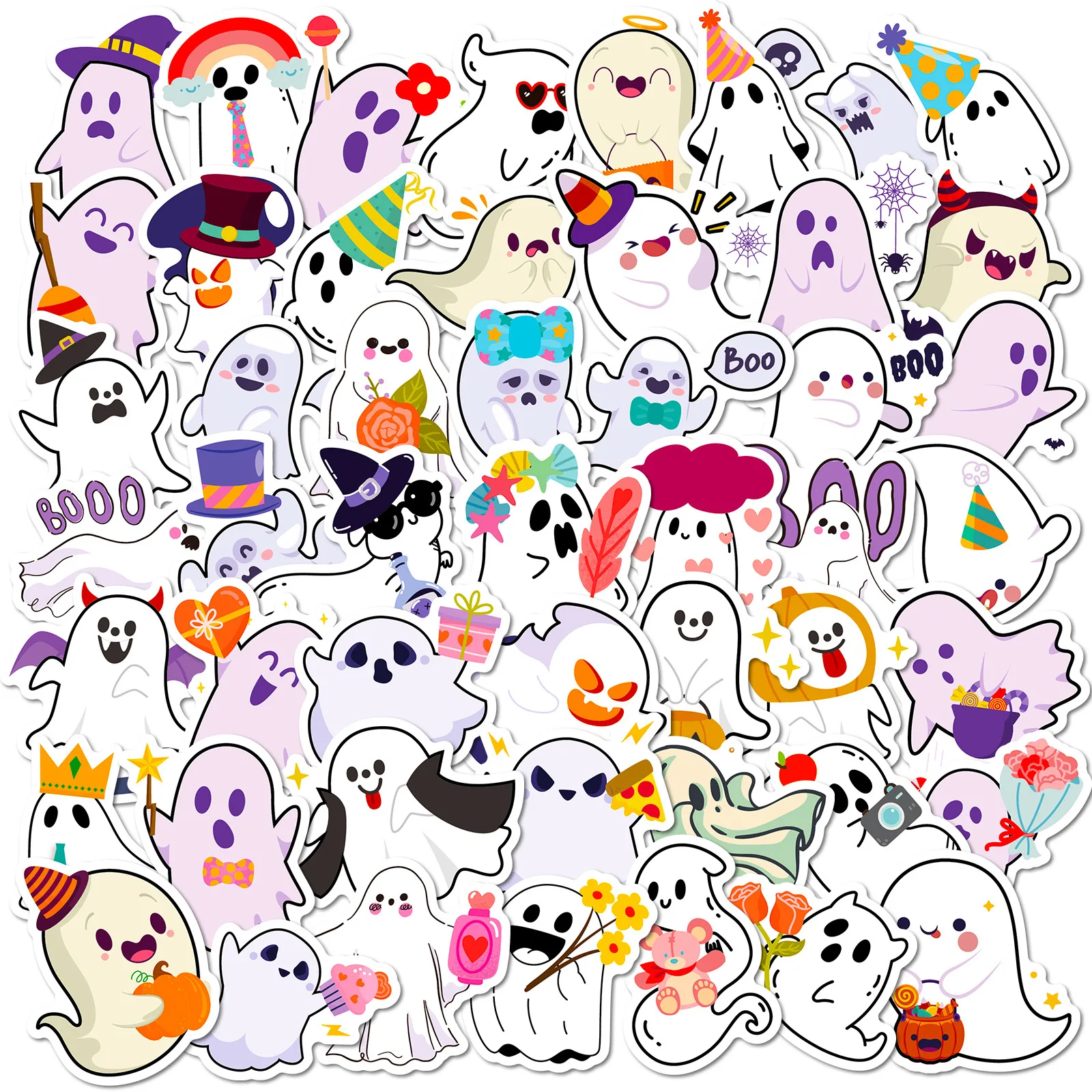 50pcs Cute Ghost Series Graffiti Stickers for Mobile Phones Laptops Helmets Skateboard Decoration Stickers DIY Toys