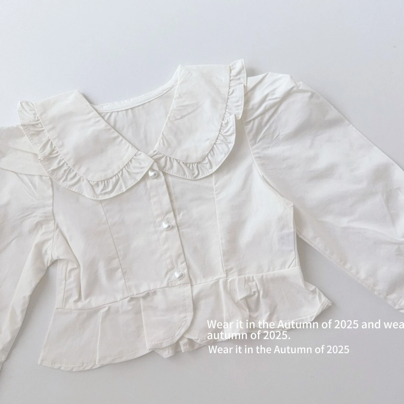 

Girls Shirt 2025 Autumn New Children's Clothing Korean Style Girls Baby French Doll Collar Flouncy Pearl Button Shirt Casual