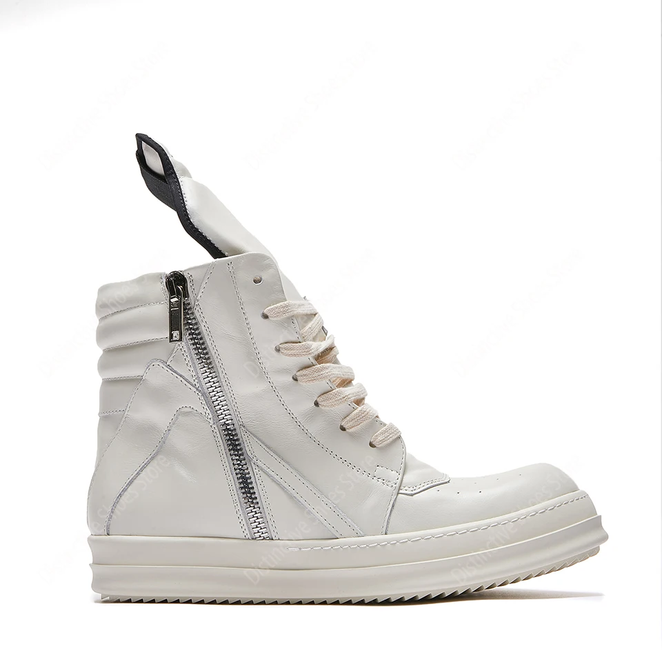 Brand Designer Men Ankle Boot Casual Women Sneakers White Leather Lace Up Geobasket Zip High Top Quality RO Flat Platform  Shoes