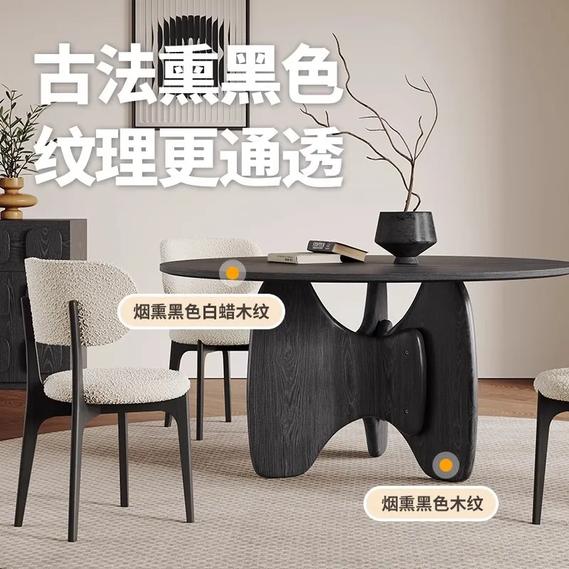 Factory Direct 2026 Retro all solid wood round dining table household 1.2 meters 2024 new ash wood medium antique black solid wo
