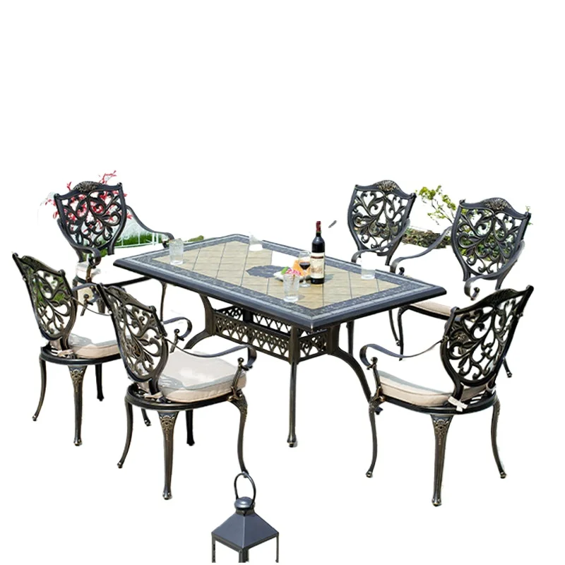 

Villa outdoor courtyard balcony leisure cast aluminum dining table and chair combination