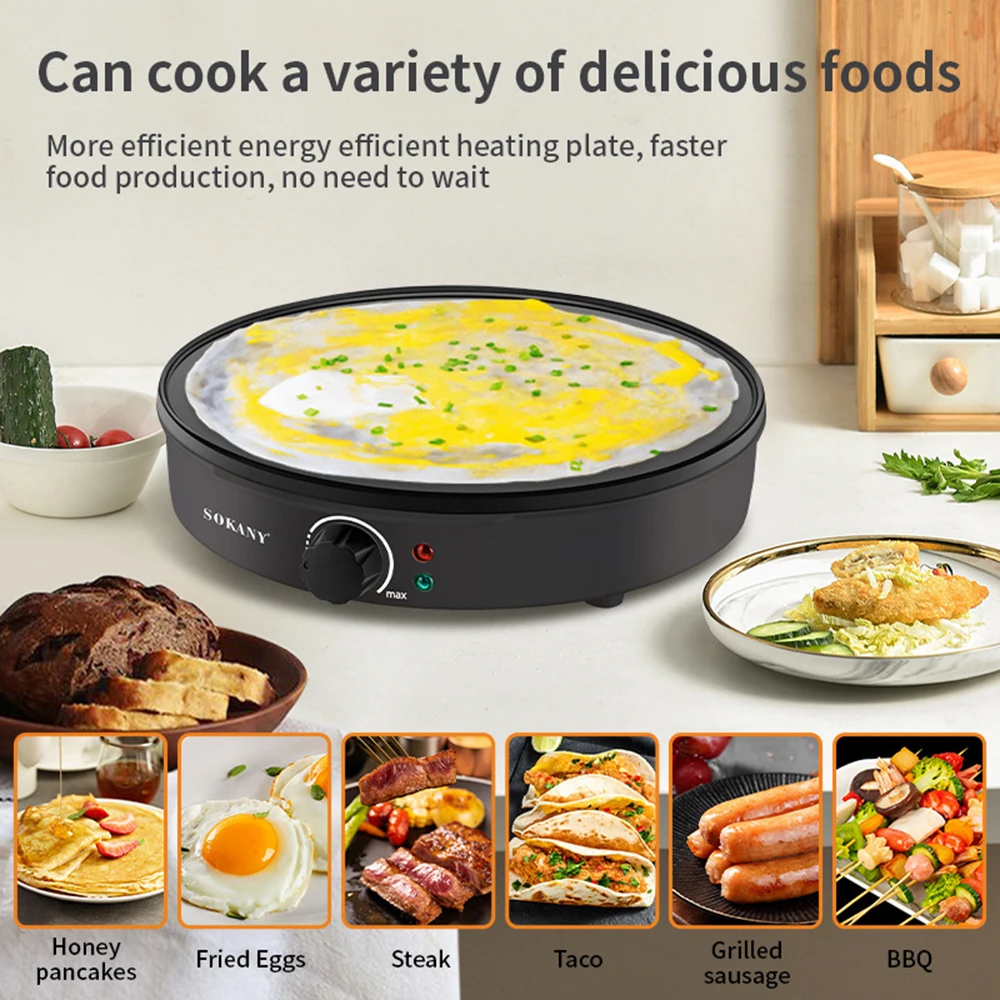 12-inch Crepe Maker and Electric Frying Pan and Pancake Maker with Nonstick Crepe Pan and Batter Spreader