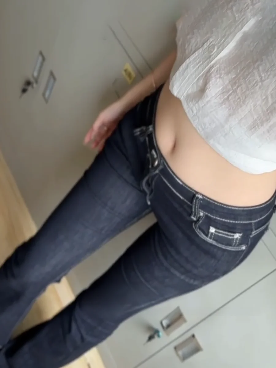 

Fashionable High Waist Slim Fit Cotton Stretch Denim Pants with Pockets Bell Bottoms Straight Leg Jeans for Women