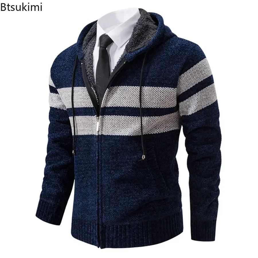 New 2024 Men's Hooded Cardigans Sweater Coats Knitted Male Sweaters Jackets Autumn Winter Thicker Warm Sweaters Casual Cardigans