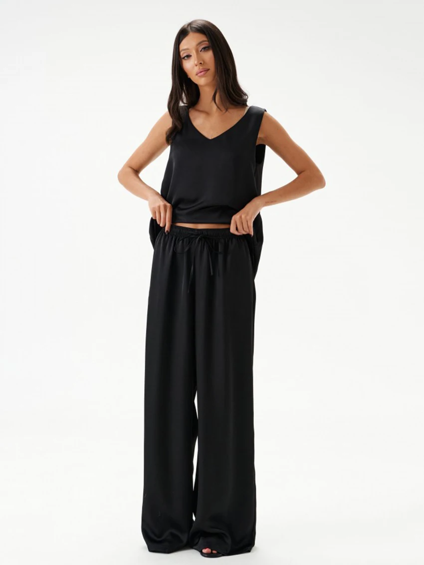 Marthaqiqi Casual Ladies Nightgowns Set V-Neck Pajamas Sleeveless Sleepwear Tank Tops Nightie Pants Loose Female Nightwear Suit